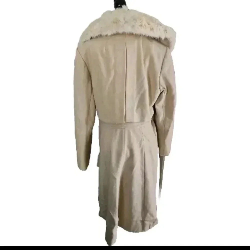 Youthcraft Women's Vintage Oatmeal Wool Princess Coat with Rabbit Fur Collar M
